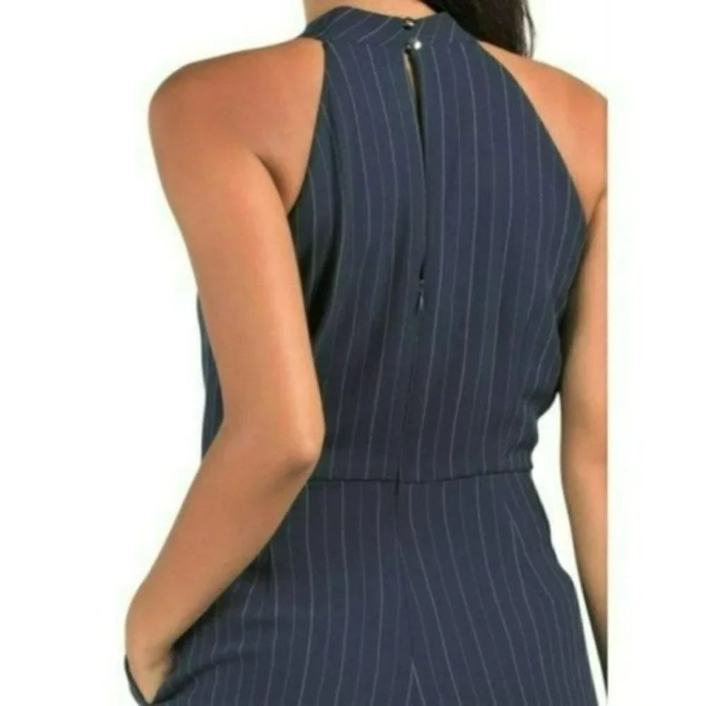 NWT JULIA JORDAN Sleeveless Twist Halter Neck Wide Leg Striped Jumpsuit - Picture 6 of 10